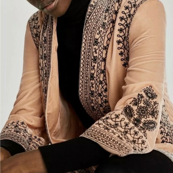 ZARA Beautiful Velvet Satin Embroidered Kimono Style Cardigan Coat Like New XS - Picture 4 of 12